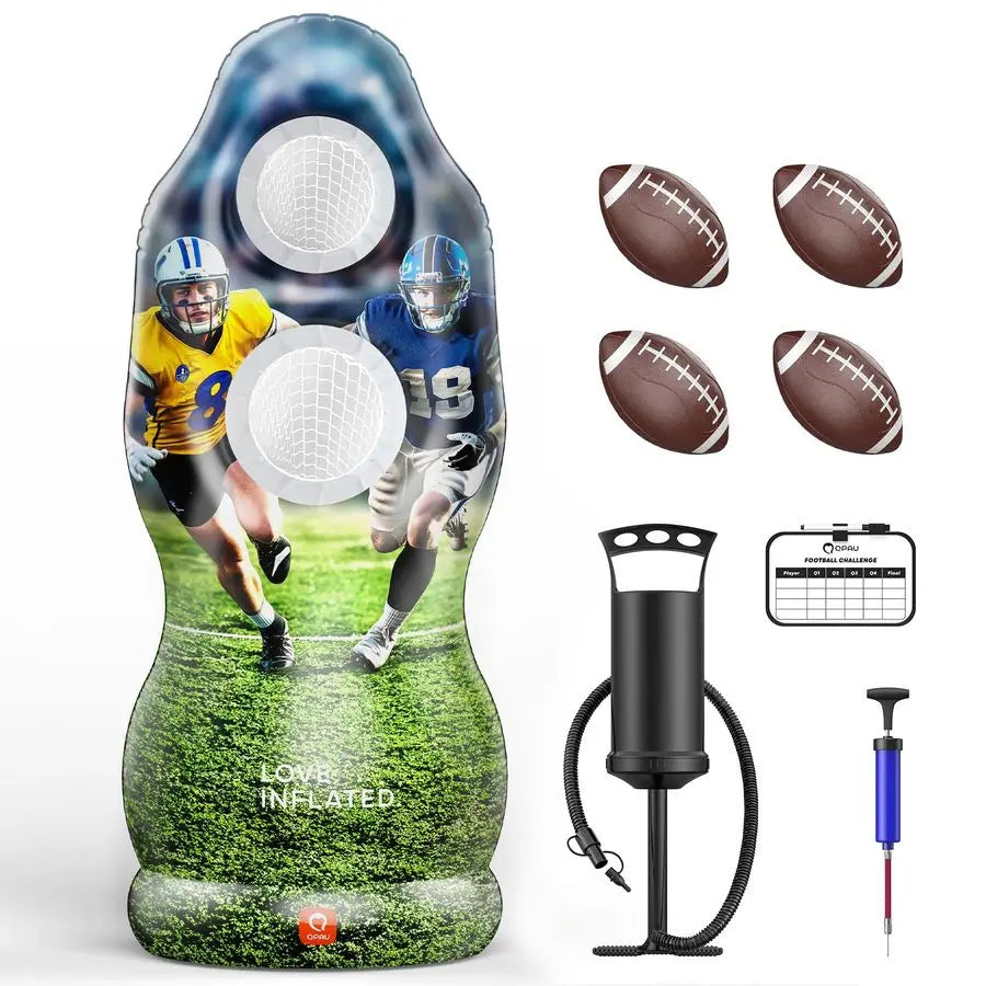 DualHole Inflatable Football Target for Kids amp Adults, LifeSize Backyard Toss Game with 4 Balls, Scoreboard amp Pumps Outdoor
