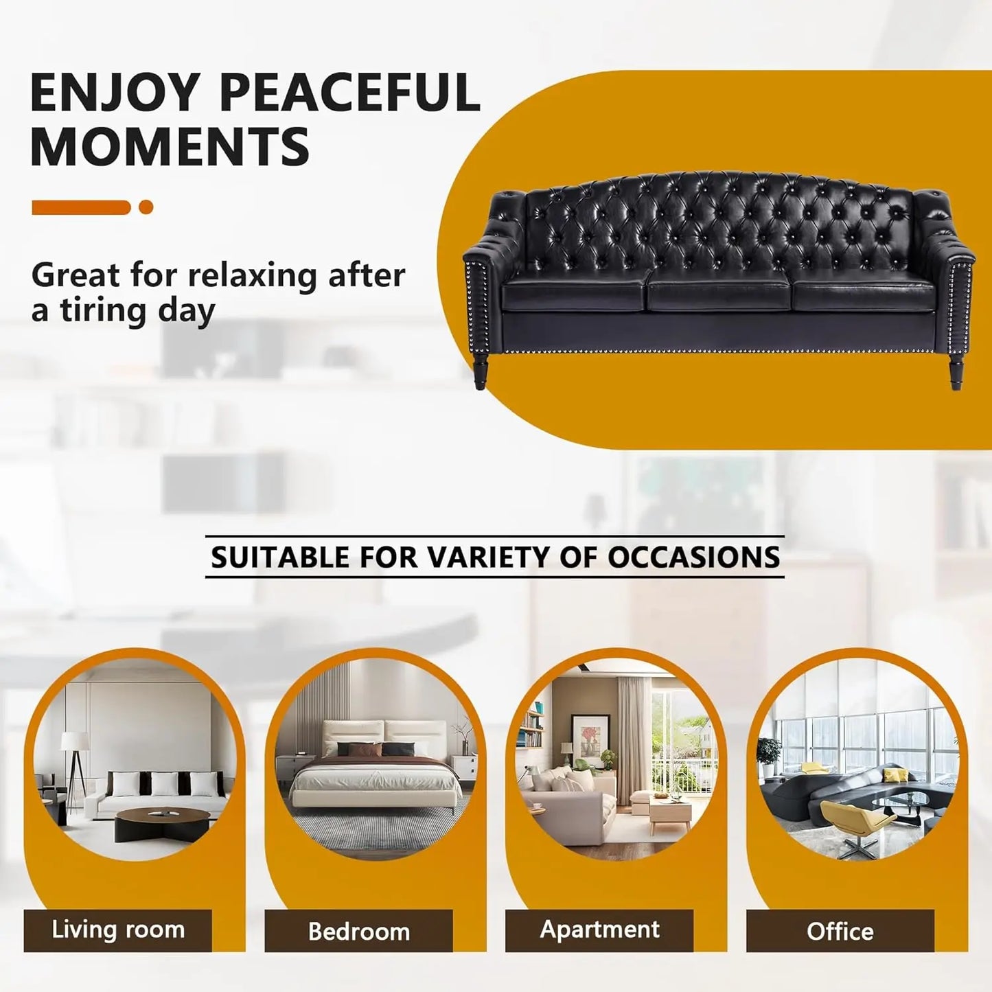 HUANZHUANG Mid Century Modern Leather Sofa Chesterfield Sleeper