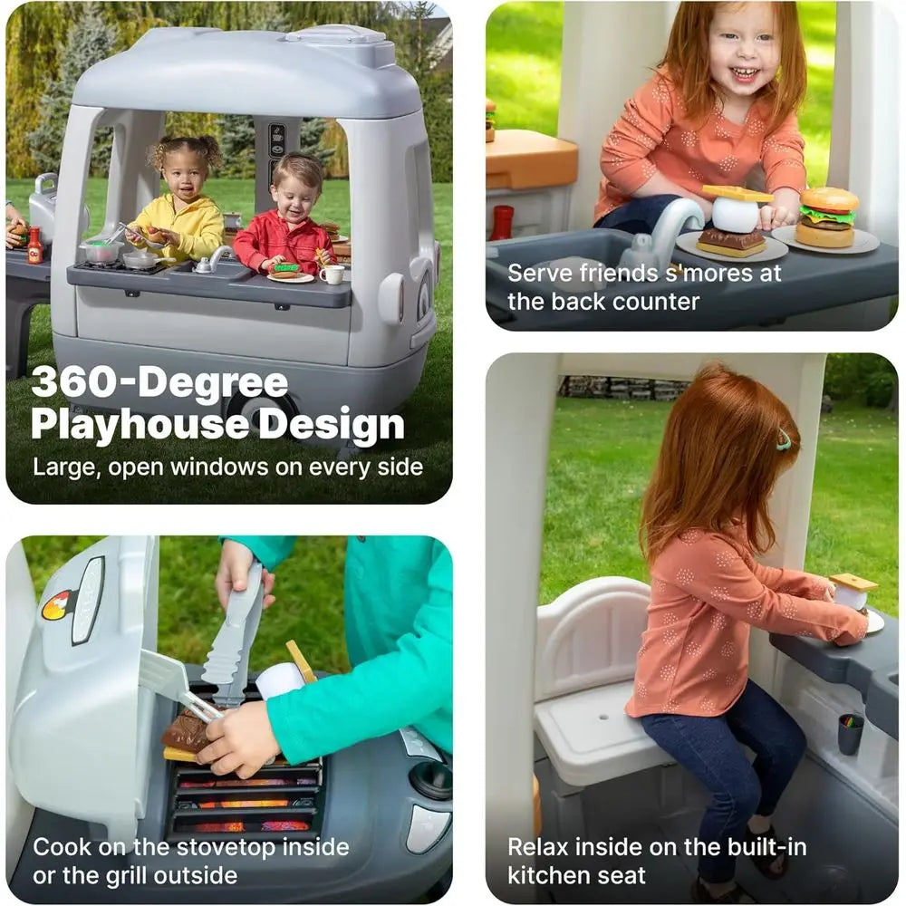 Step 2 Adventure Camper Playhouse: Outdoor/Indoor Kids Playset with Kitchen, Doorbell, 52 Accessories, Durable for Ages 2+
