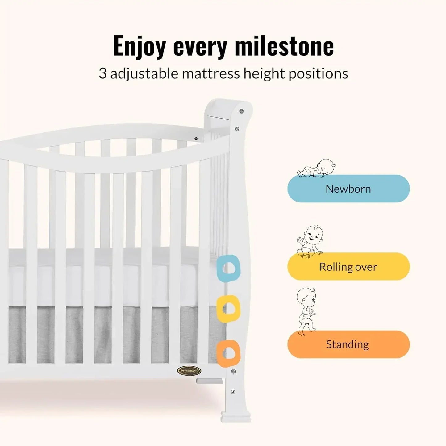 Violet 7-In-1 Convertible Life Style Crib In White, Greenguard Gold Certified, 4 Mattress Height Settings, Made Of Sustainable