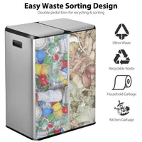 Stainless Steel Dual Trash Can With Foot Pedal For Kitchen