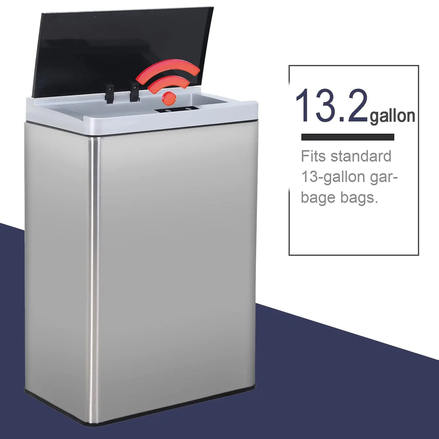 Touch Free Trash Can 13.2 Gallon Kitchen Garbage Cans with Motion Sensor 50 Liter High Capacity Stainless Steel, Customized