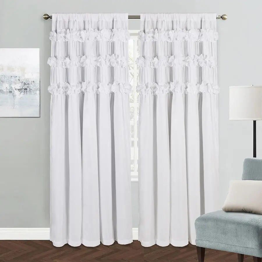 Blackout Drapes Handmade Ruffles amp Butterfly Flower Accents Heat Blocking Window Curtain 54 x 84 x 2 Panels Thermal Insulated,