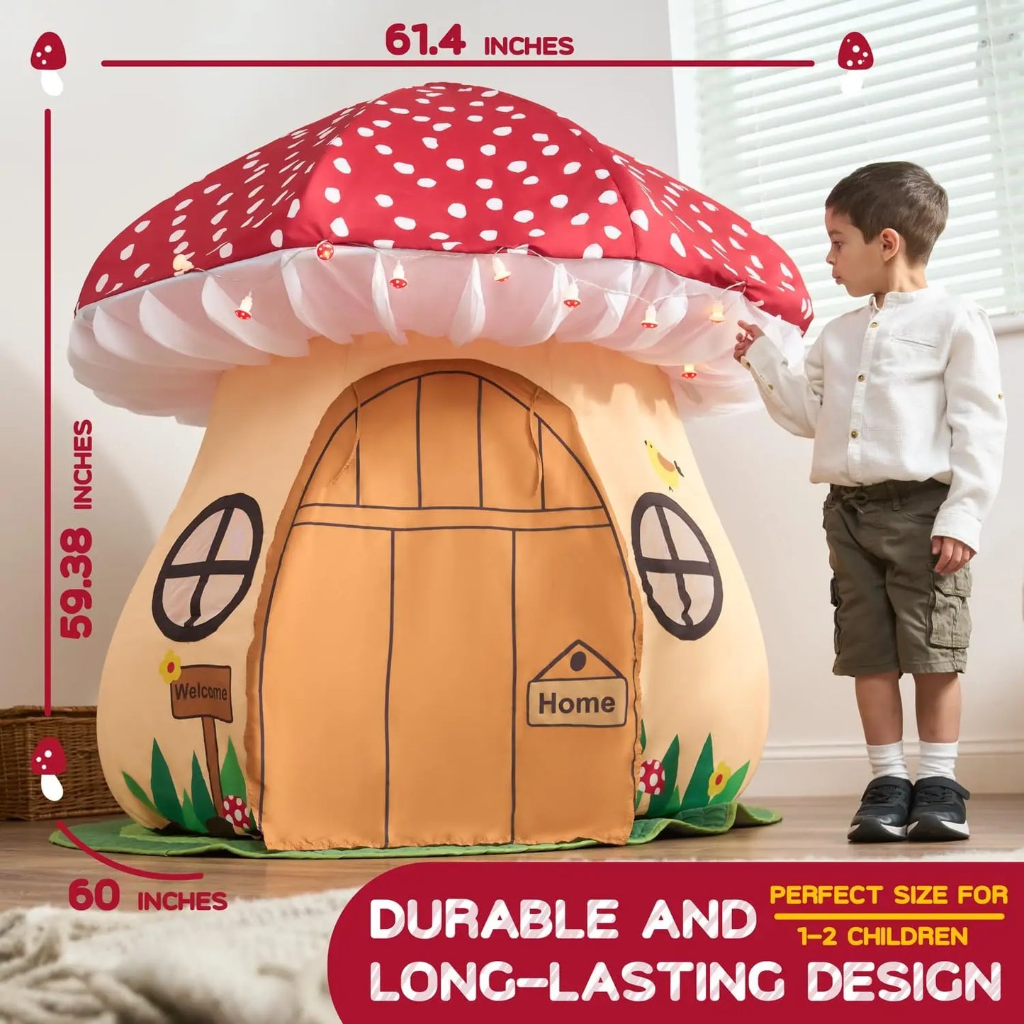 Enchanted Mushroom Play Tent For Kids 3 Plus Indoor Adventure House With Lights