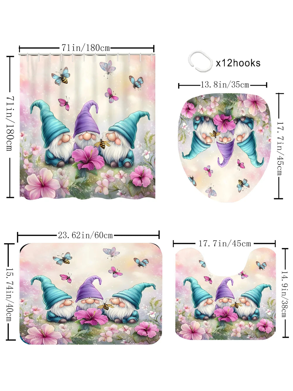 Dwarf Bathroom Four Piece Set Avant Garde Waterproof Shower Curtain