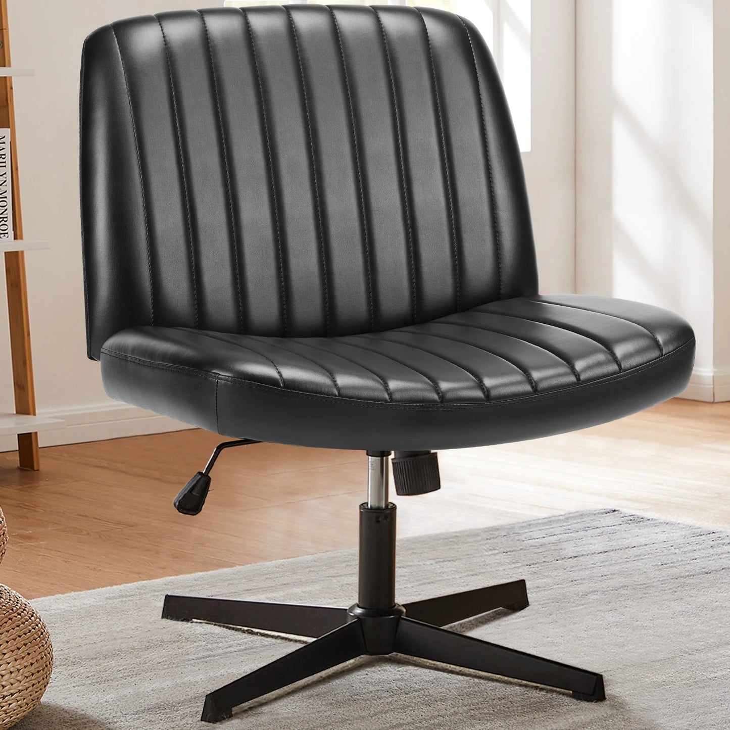 JHK Cross Legged Office Rocking Chair Armless Desk Swivel Fabric