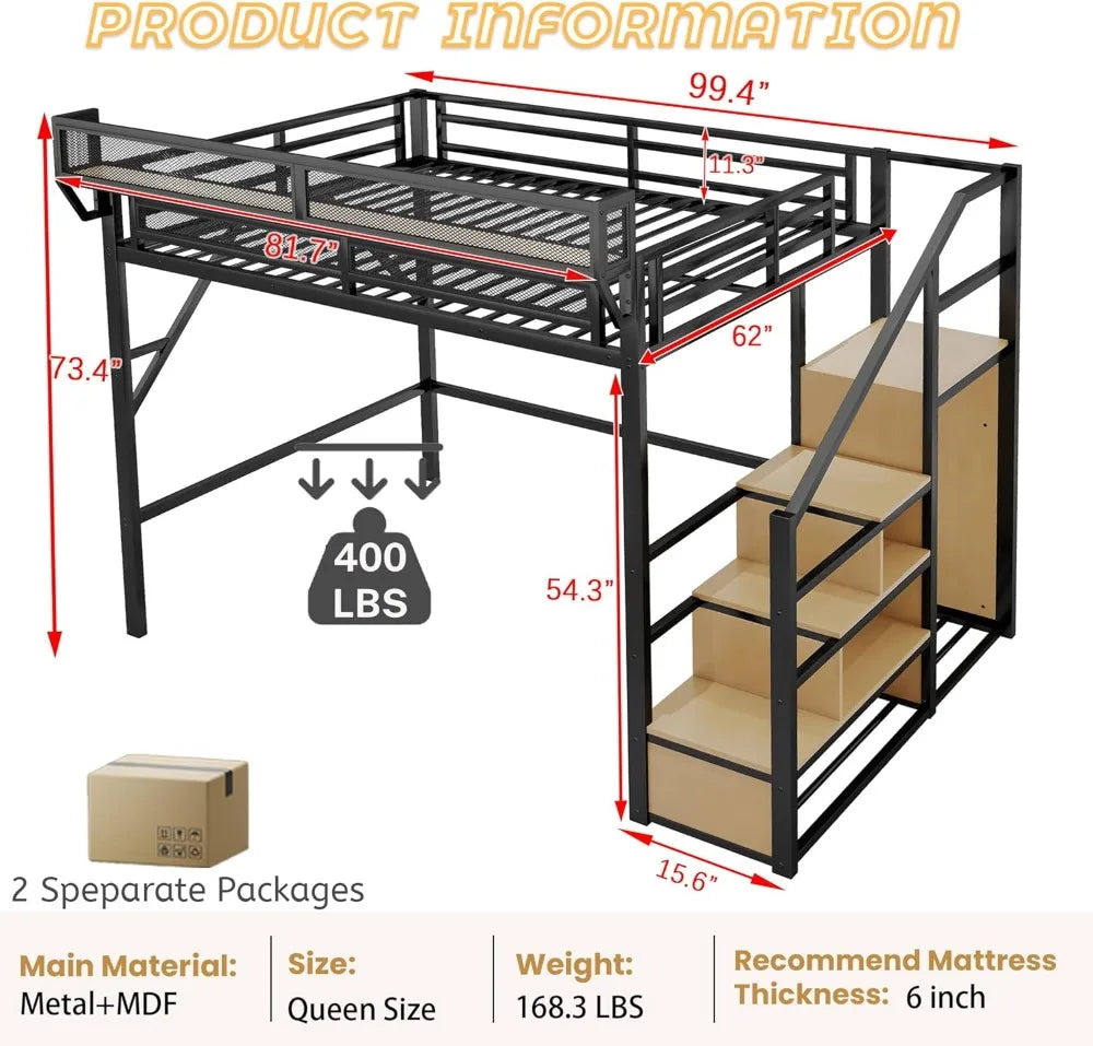 Metal Loft Bed With Stairs Storage Shelves And Wardrobe