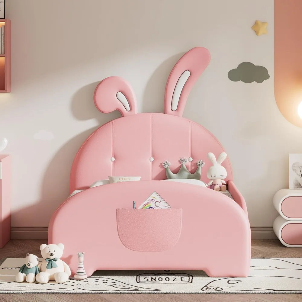 Rabbit Shape Kids Upholstered Bed With Sturdy Headboard
