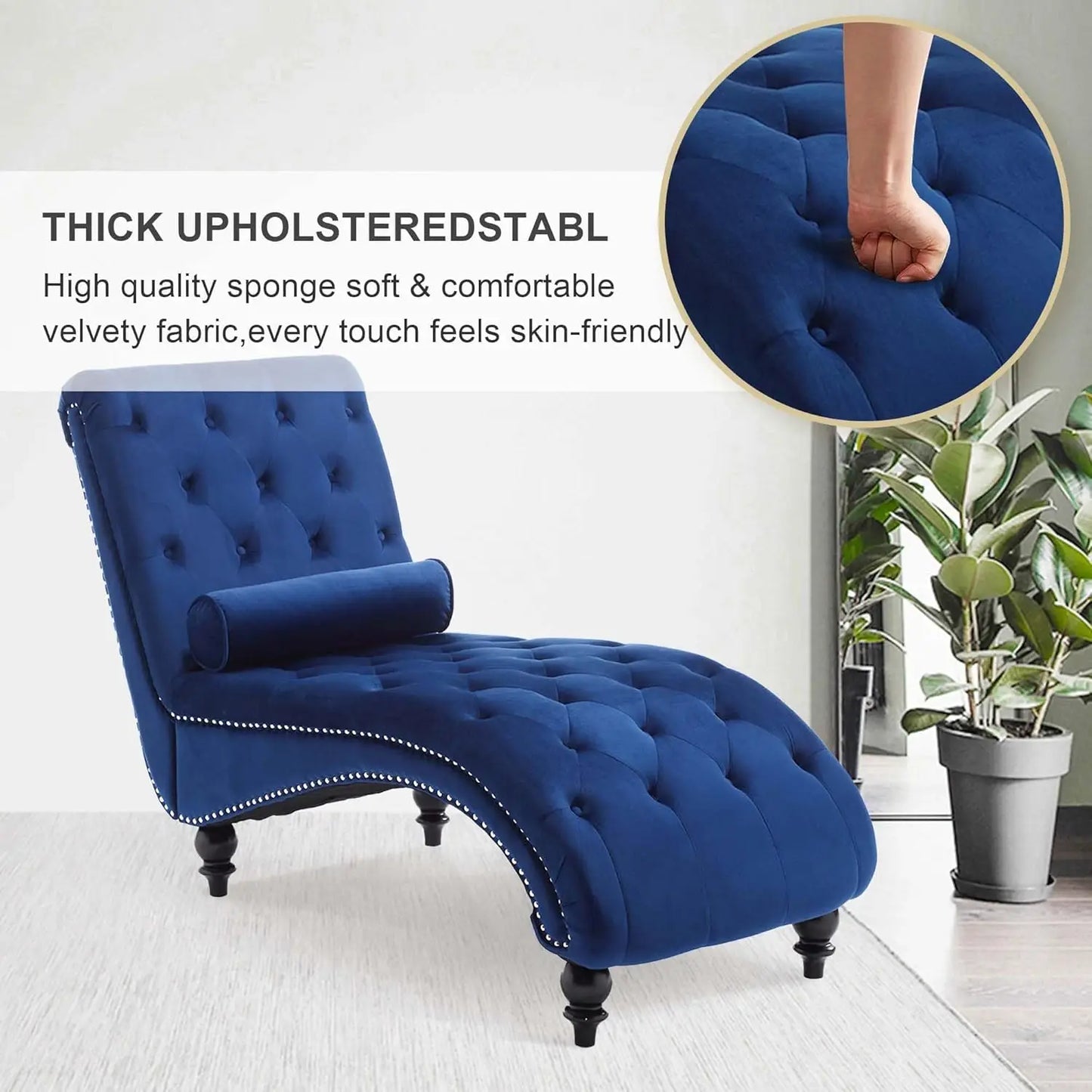 Velvet Chaise Lounge Upholstered Chair With Pillow For Living Room