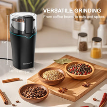 Electric Coffee Grinder with durable grinding chamber and transparent lid