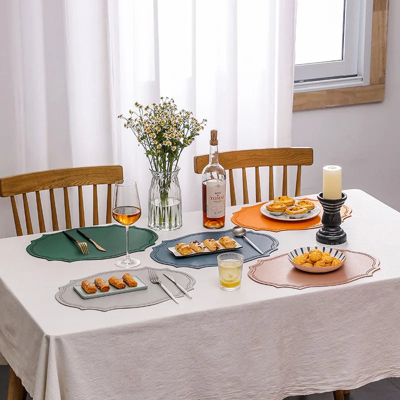 Leather Placemat Tableware Pad Irregular Retro Table Mat Heat Insulation Waterproof and Oil-proof Home Dining PVC Plate Mat