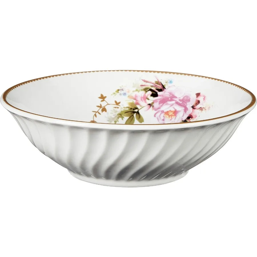 Paradise Timeless Rose Floral 45Piece Dinnerware Set Service for 6 Embossed Swirl Porcelain Plates and Bowls Gold Decal Trim Ap