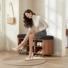 Shoe Bench 3 Tier Organizer With Cushion And Sliding Door