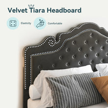 HOOMIC Velvet Bed Frame With Adjustable Tiara Headboard Diamond Tufting