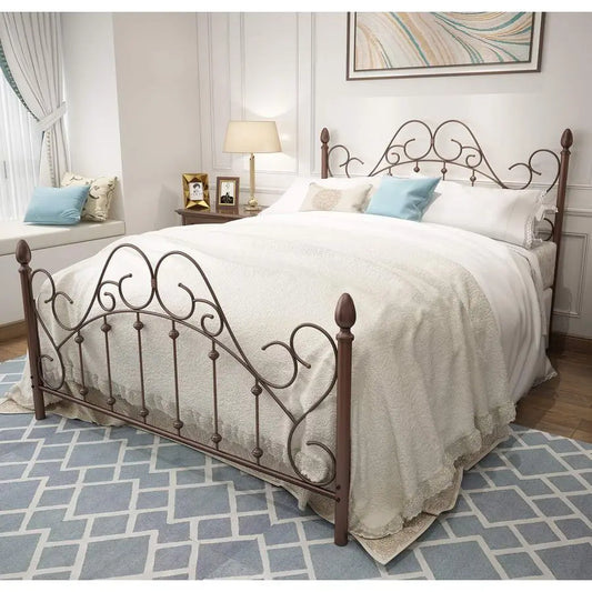 Platform Metal Bed Frame With Headboard And Footboard Vintage Style
