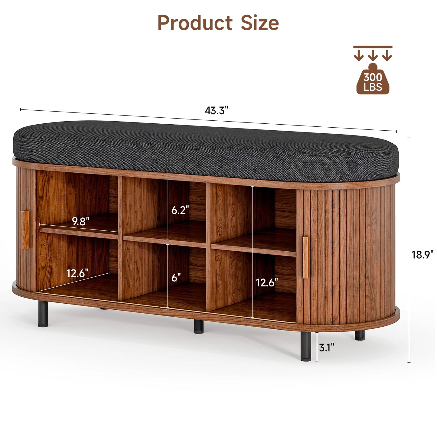 Shoe Bench 3 Tier Organizer With Cushion And Sliding Door
