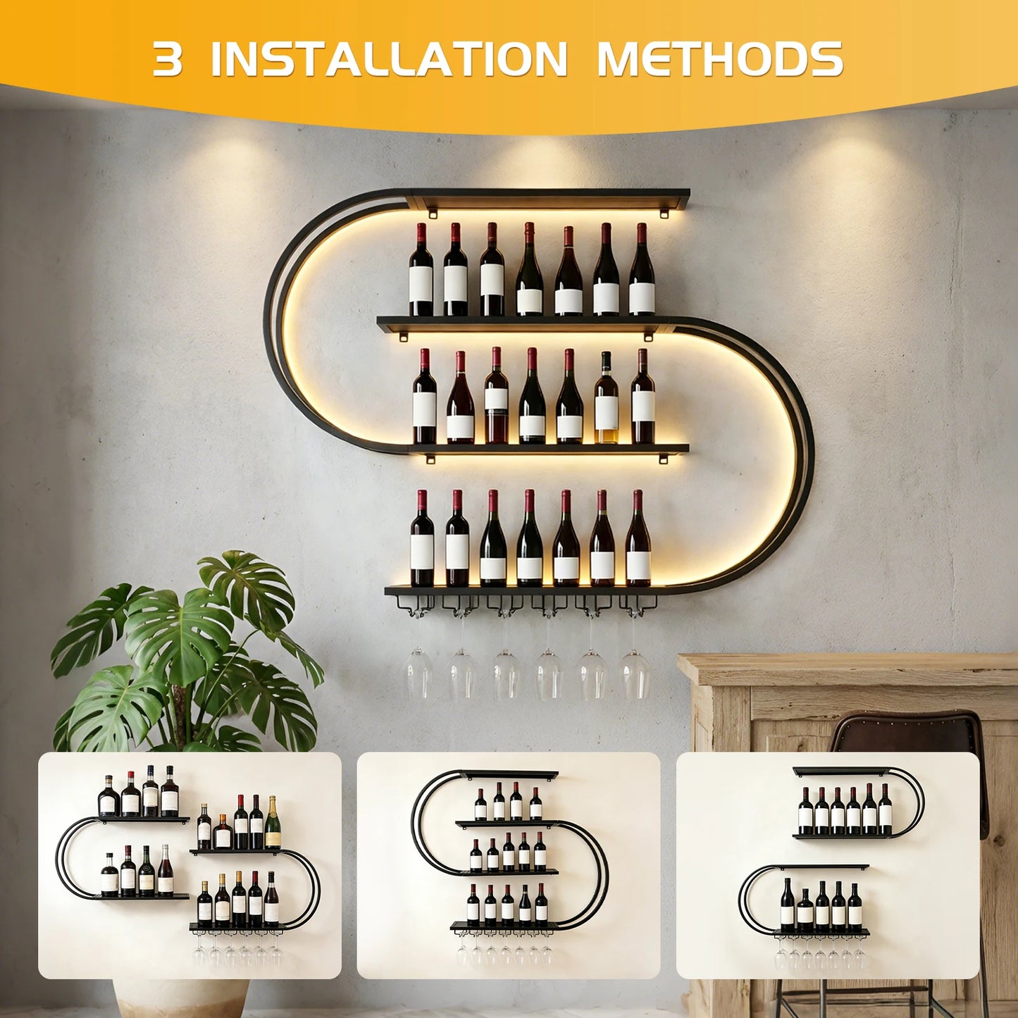 APWIKOGER 4 Tier Wall Mounted Wine Rack Glass Holder