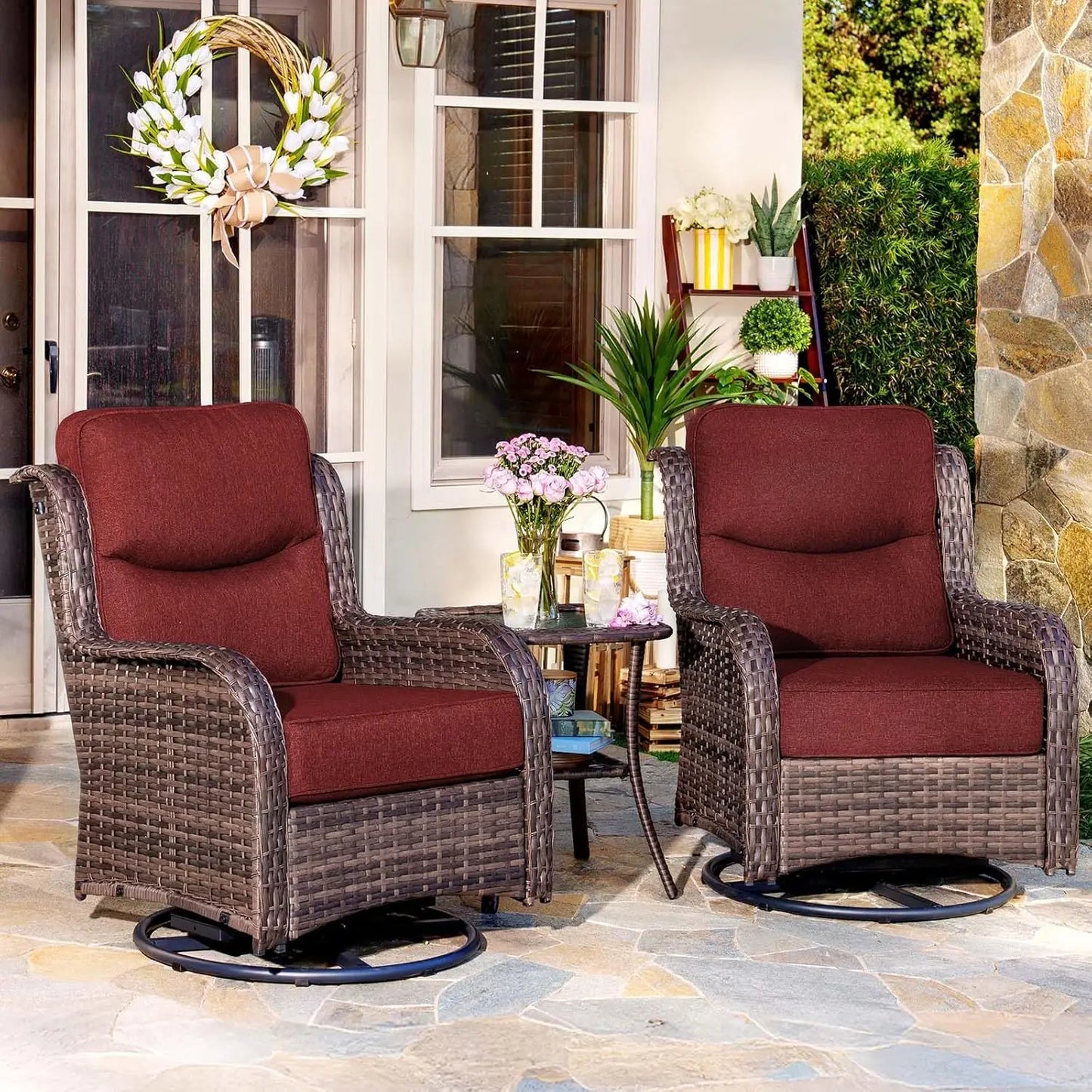 Luxury 3Piece Outdoor Wicker Patio Set with High Back Chairs