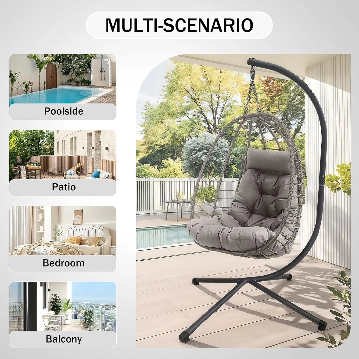 Hanging Egg Chair With Stand Outdoor Rattan Wicker Swing Chair