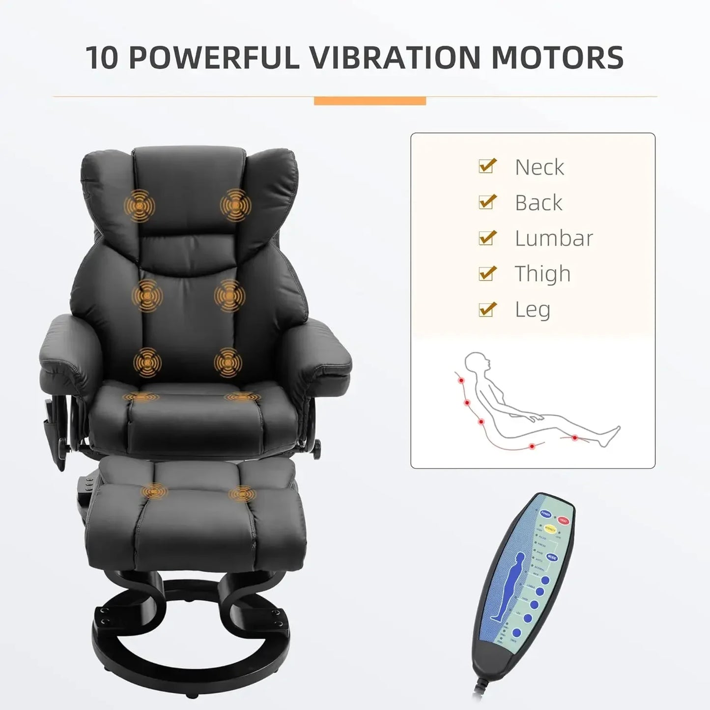 BestsellerMassage Recliner Chair with Ottoman Footrest, 10 Vibration Points, 360° Swivel Reclining Chair, Faux Leather Living Ro