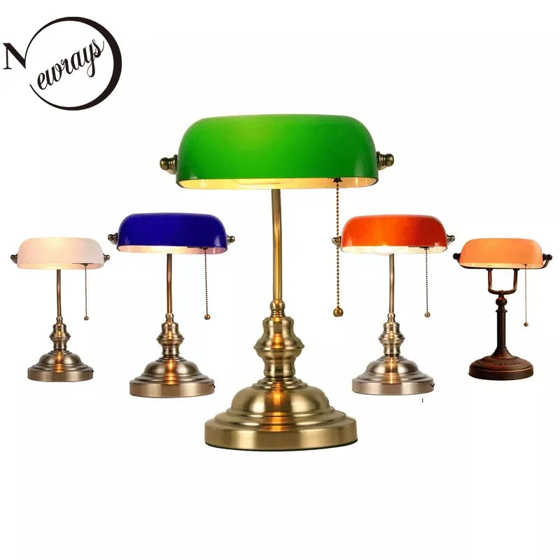 Newrays Glass Desk Lamp Banker Style Zipper Switch Night Light