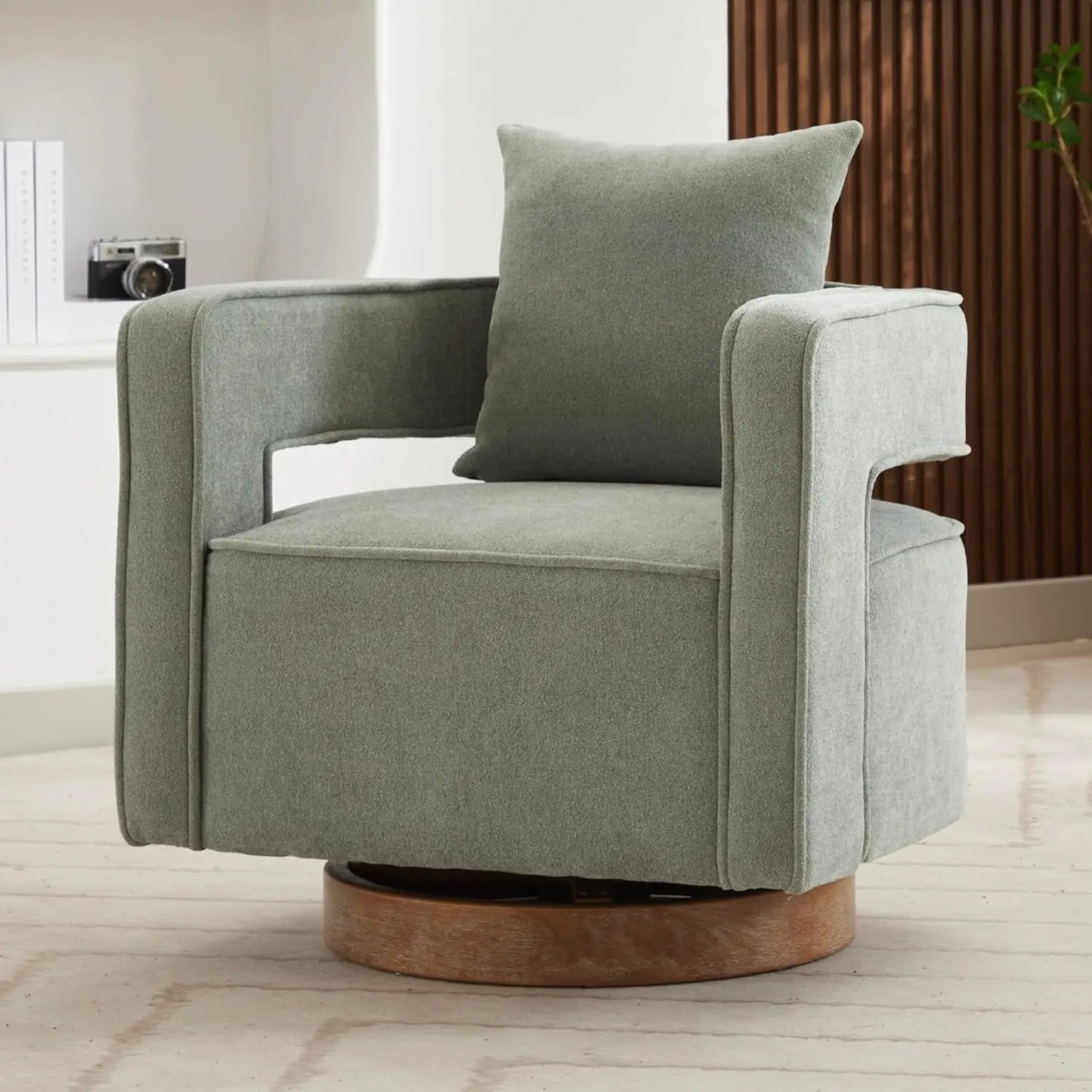 Upholstered Swivel Accent Chair Set Of 2 Linen Open Back Barrel Chair Pillow