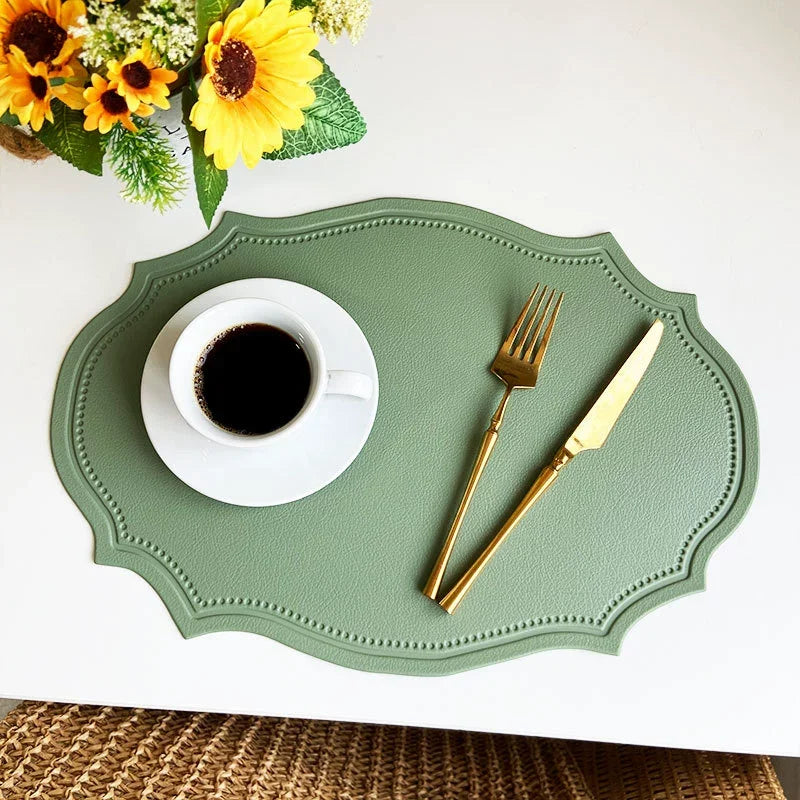 Leather Placemat Tableware Pad Irregular Retro Table Mat Heat Insulation Waterproof and Oil-proof Home Dining PVC Plate Mat