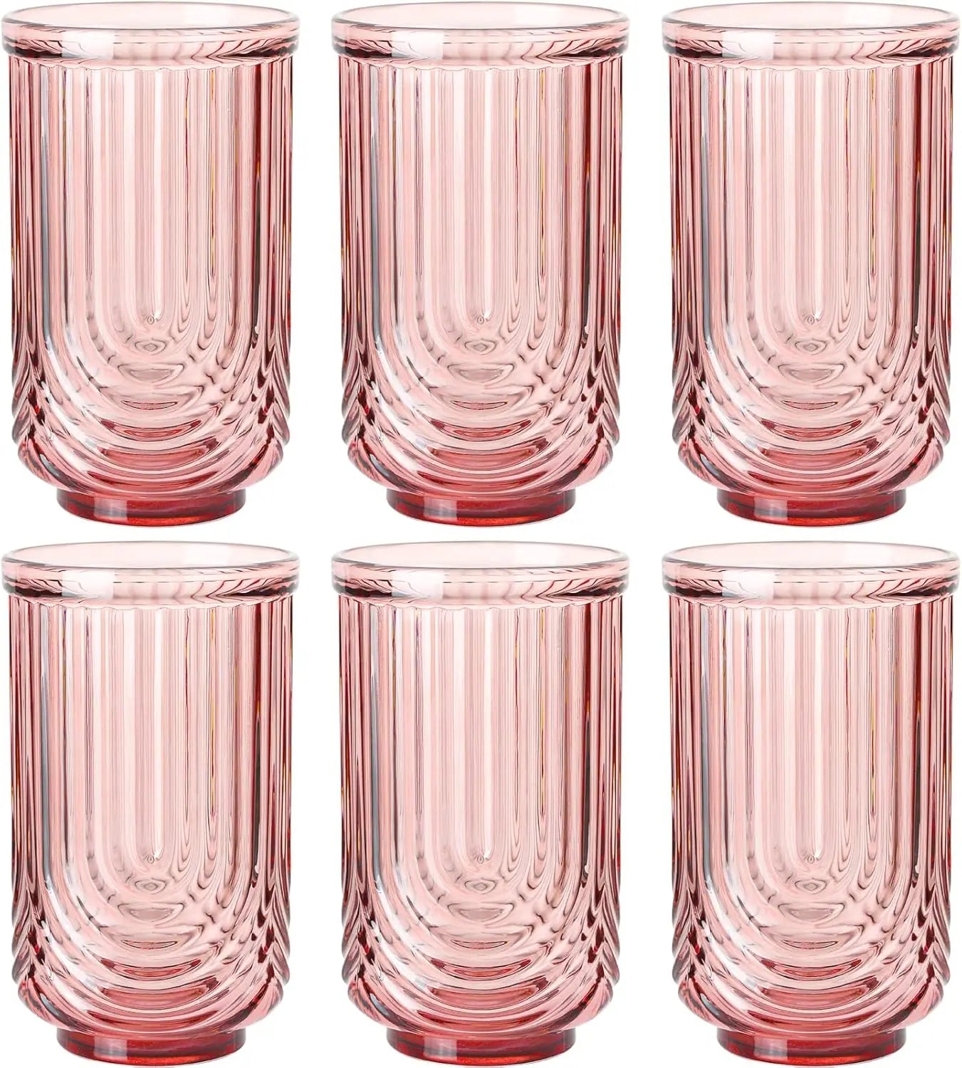 Vintage Glassware Set of 6 Art Deco Ripple Highball Glasses