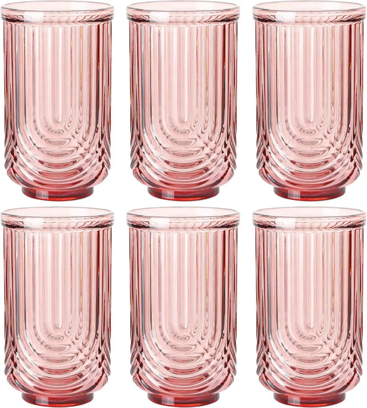 Vintage Glassware Set of 6 Art Deco Ripple Highball Glasses