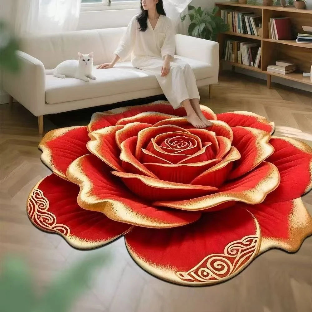 3D Flower Stereoscopic Vision Mat Anti-slip Living Room Decoration Soft Carpet Washable Lounge Rug Waterproof Rugs for Bedroom