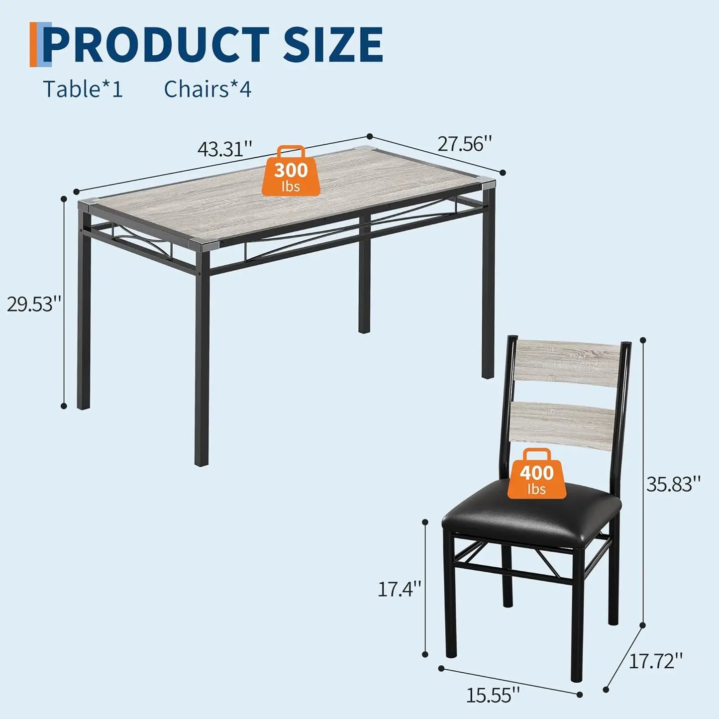 Acekool Table Set for 4 With Upholstered Chairs