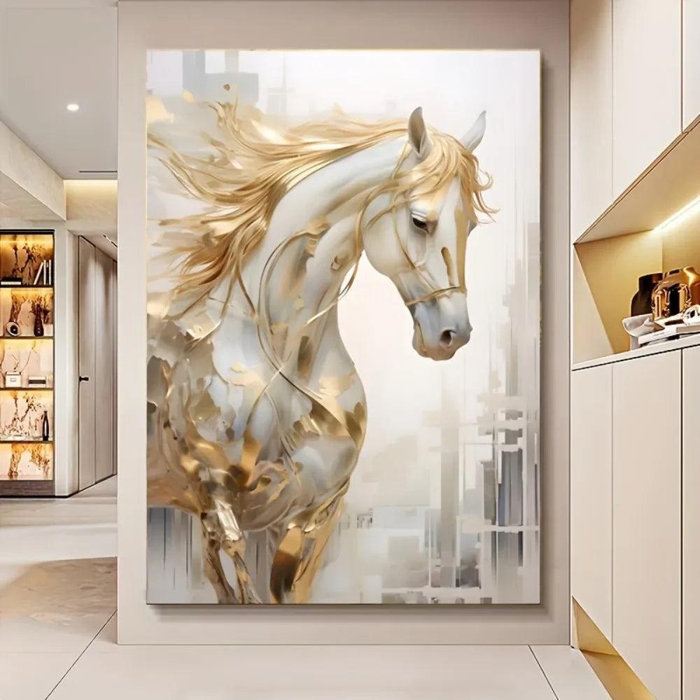 Frameless Modern Retro Golden Horse Wall Art Painting