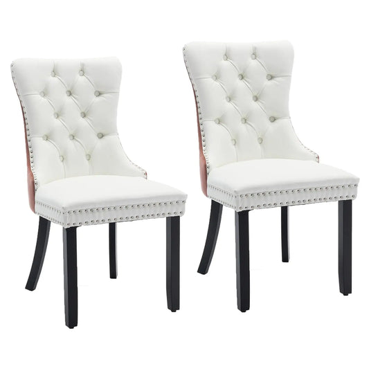 Modern Tufted Dining Chairs with PU Velvet and Nailhead Trim