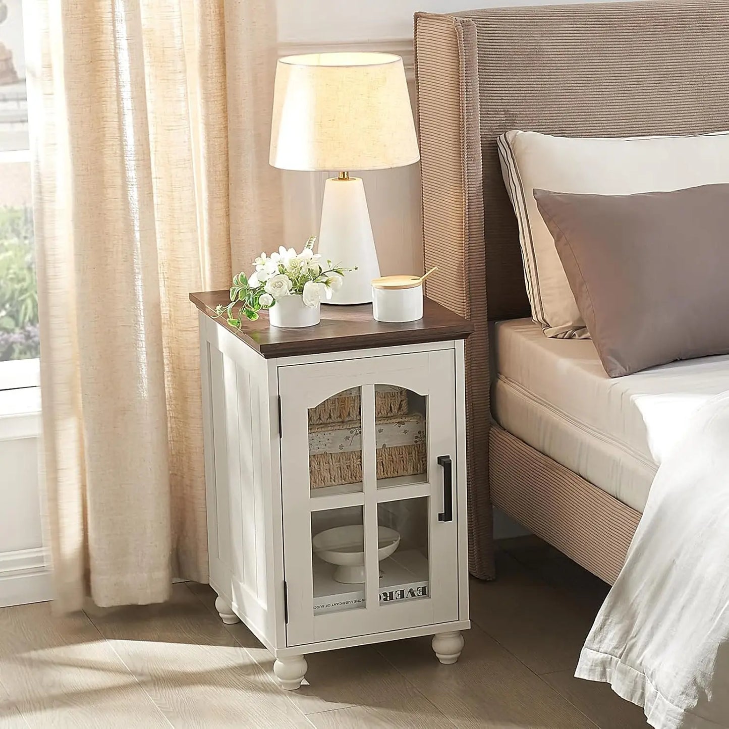 Farmhouse End Table Set of 3 , 18'' Narrow Side Table and 24" Large Sofa Side Table, Wood Night Stand Bedside Table