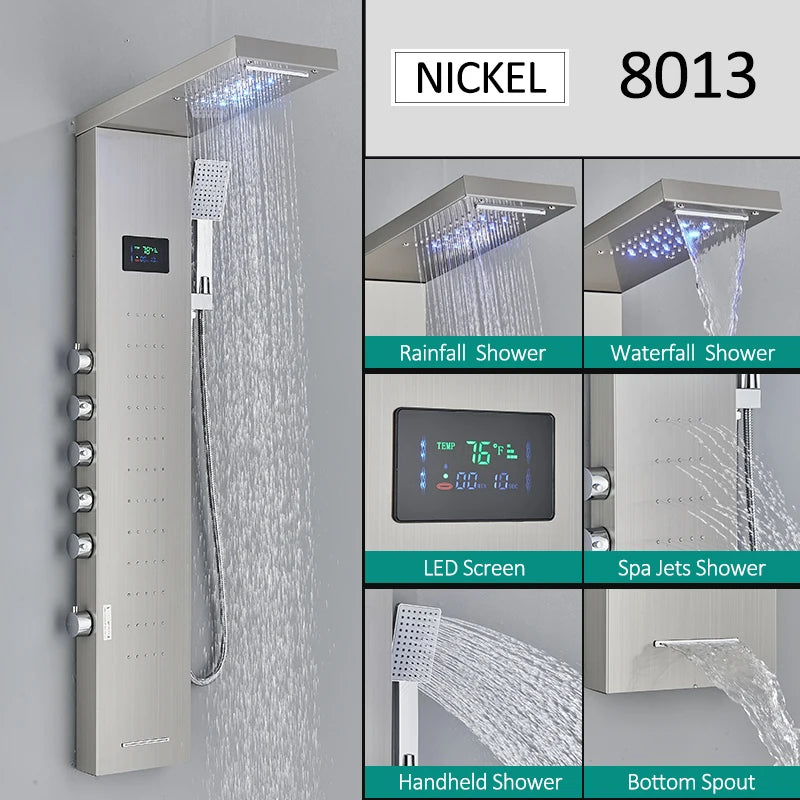 Quyanre LED Shower Panel Tower System LCD Display Massage Spa