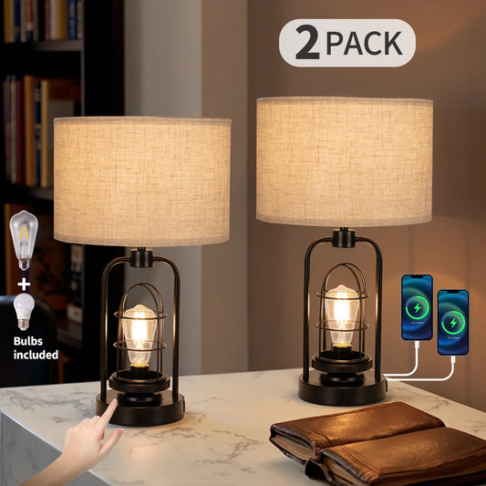 Industrial Retro Desk Lamp 3 Color Adjustable Dual USB Ports