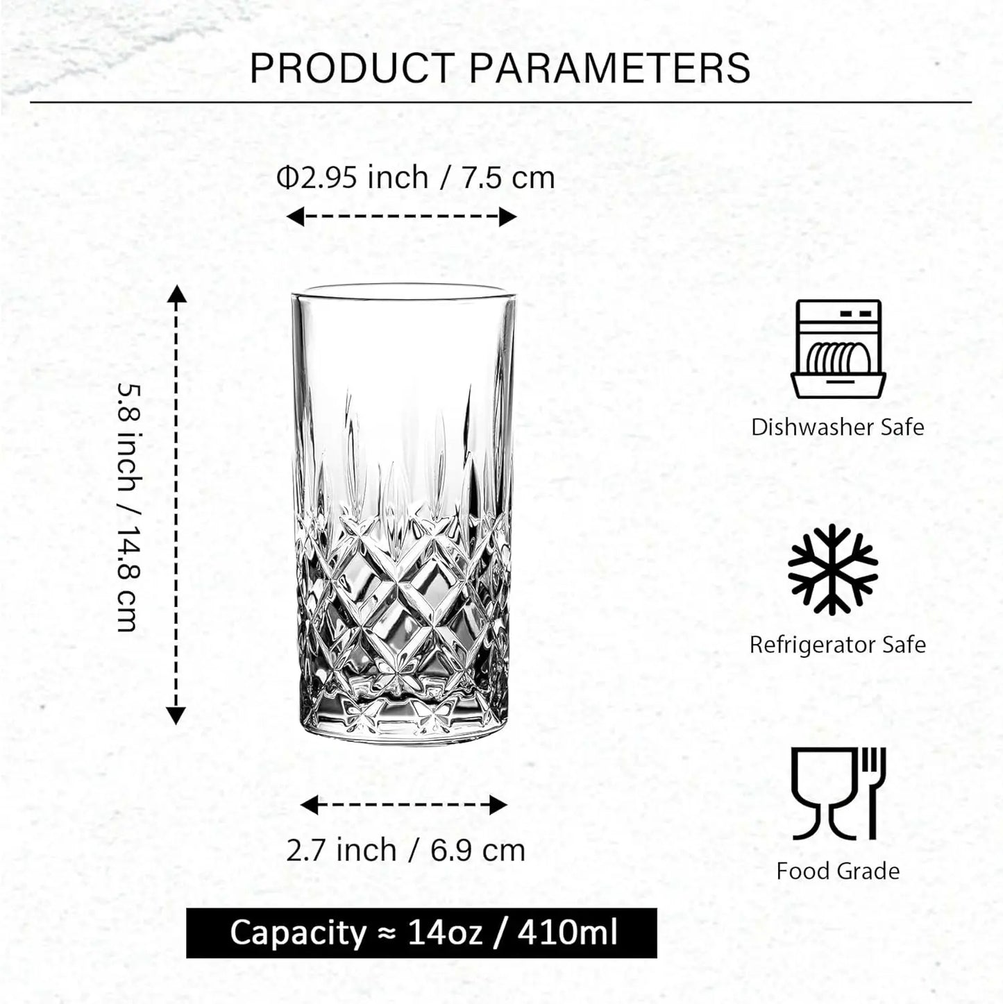 Set Of 6 Tall Highball Glasses Durable Glassware For Everyday