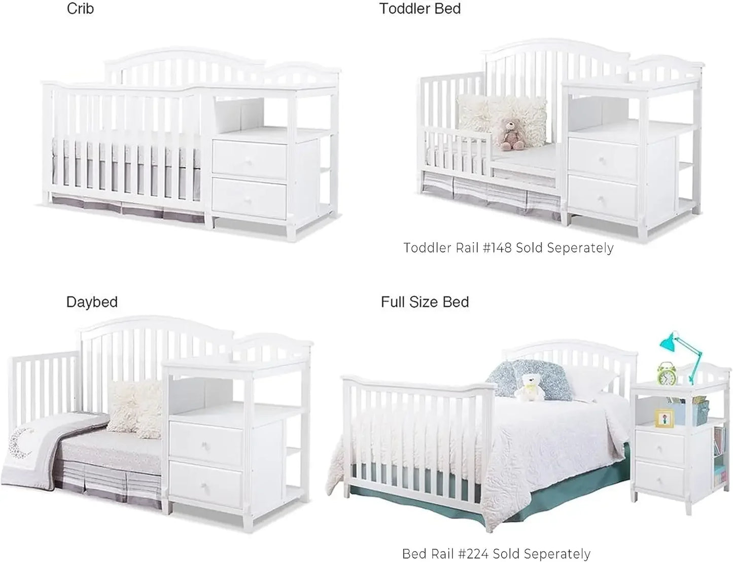 Furniture Berkley Crib and Changer with Slat Panel Back Classic -in- Convertible Diaper Changing Table Non-Toxic Finish Wooden B