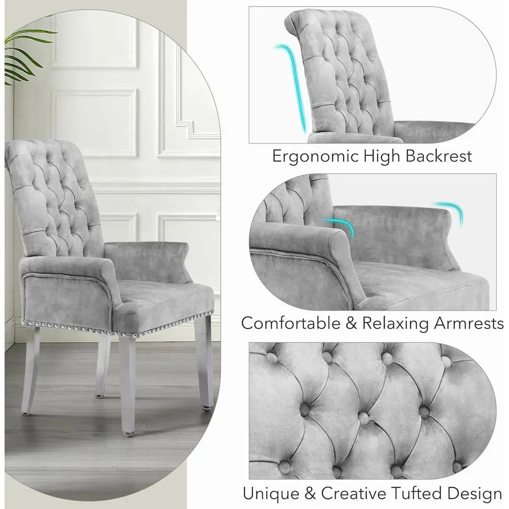 Elegant Velvet Upholstered Dining Chairs Set of 2 with Armrests