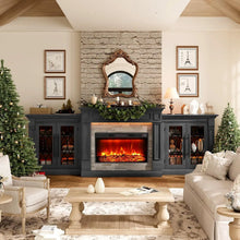 Fireplace TV Stand Electric Mantel With Cabinets Tempered Glass Doors
