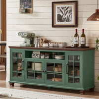 Large Sideboard Buffet Cabinet with Storage, Vintage White Farmhouse 60" Wide Credenza Accent Cabinets with Glass, Customized