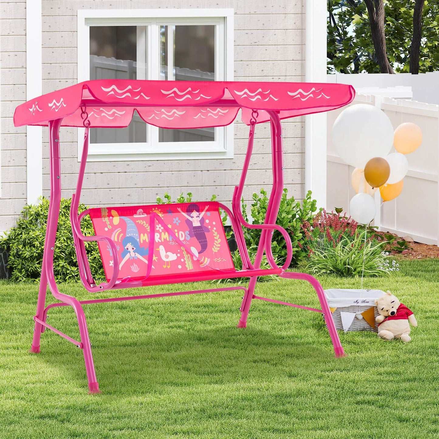 Toddler Porch Swing Chair With Adjustable Canopy And Safety Belts