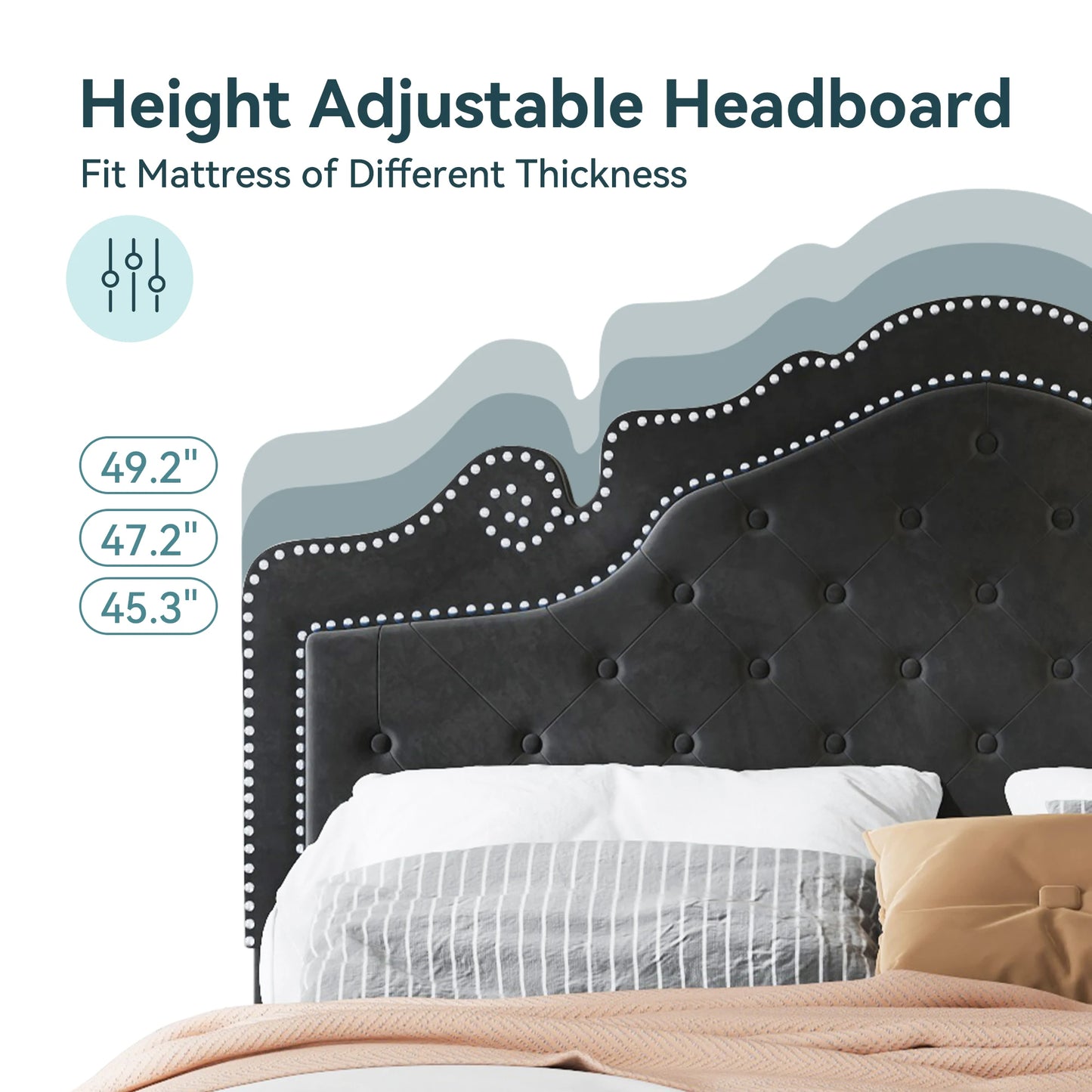 HOOMIC Velvet Bed Frame With Adjustable Tiara Headboard Diamond Tufting