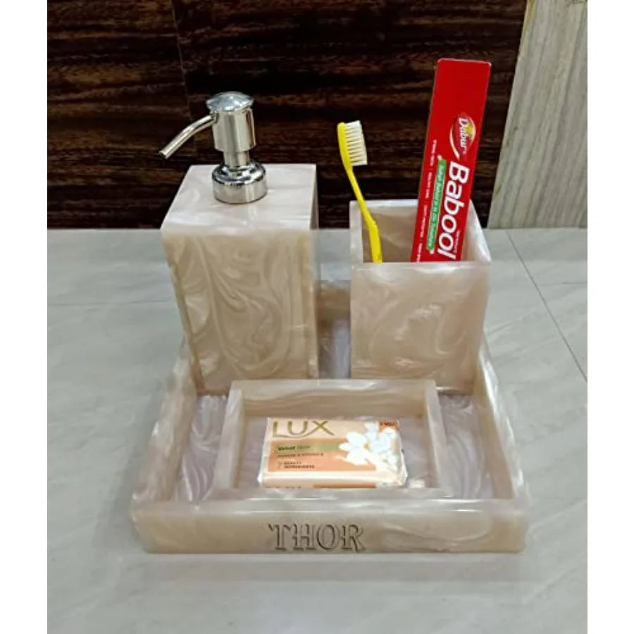 Stylish Luxury Bathroom Sets Stone Bathroom Accessories Decor Soap Dispenser Tooth Brush Holder and Soap Dish and Towel Tray Se