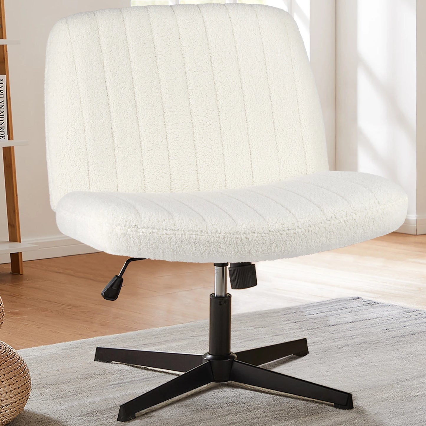 JHK Cross Legged Office Rocking Chair Armless Desk Swivel Fabric