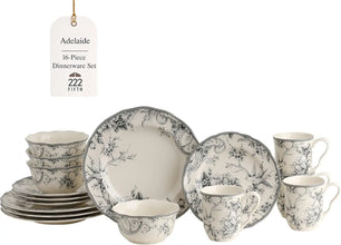BestsellerAdelaide Moss 16-Piece Porcelain Dinnerware Set – Service for 4, Plates, Bowls & Mugs, Hand-Applied Decal, Microwave &
