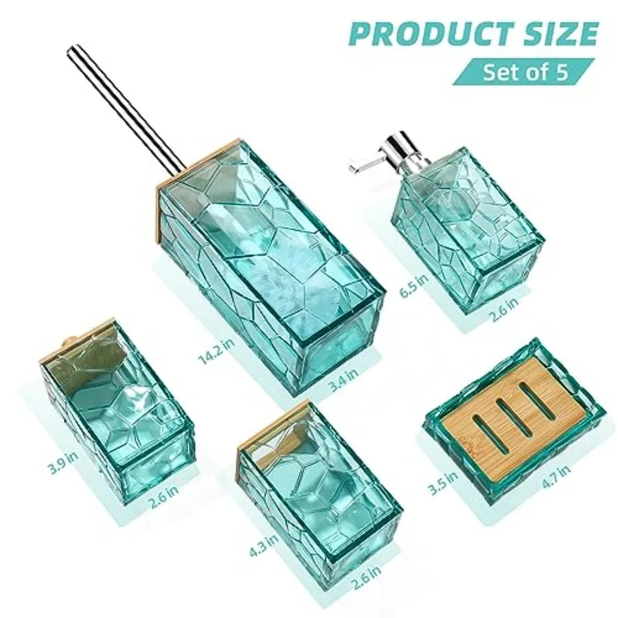 Teal Blue Beach Bathroom Accessories Set Toothbrush Holder Soap Dispenser Cotton Swabs Holder Soap Dish Toilet Brush with Holde