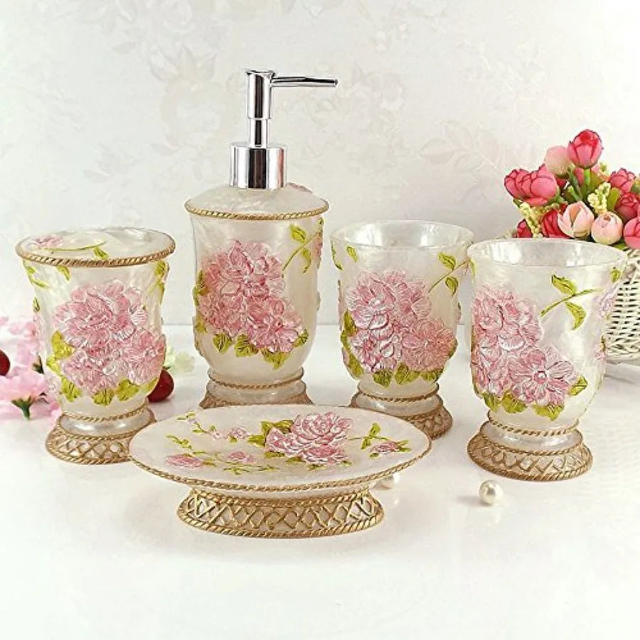 5Piece Bathroom Accessory Set With Dispenser Toothbrush Holder Tumbler