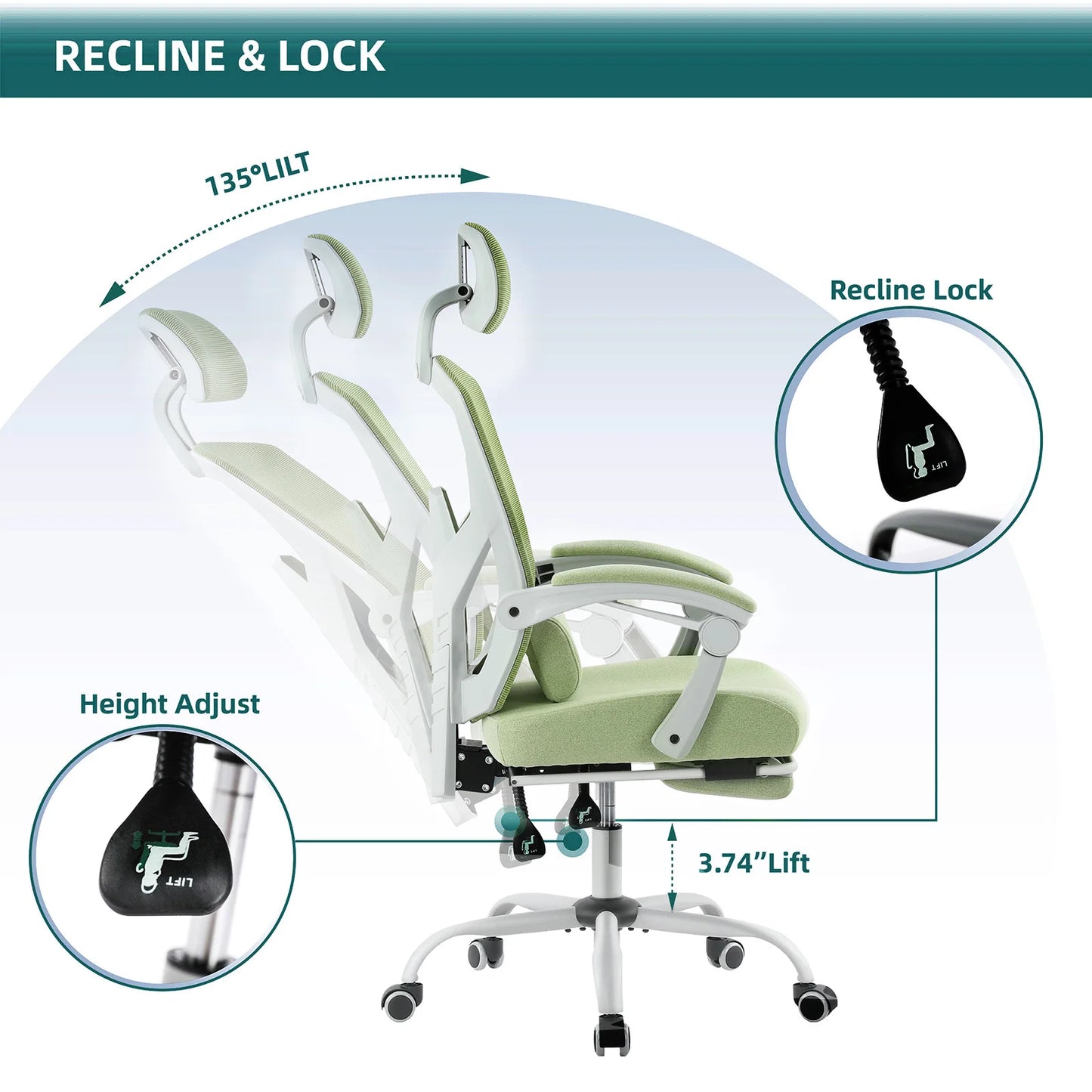 JHK Ergonomic High Back Mesh Gaming Chair With Lumbar Support