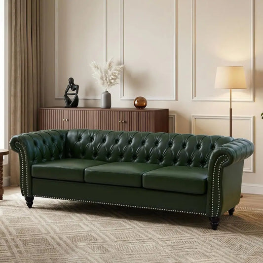 Chesterfield PU Leather Sofa With Tufted Back And Classic Style